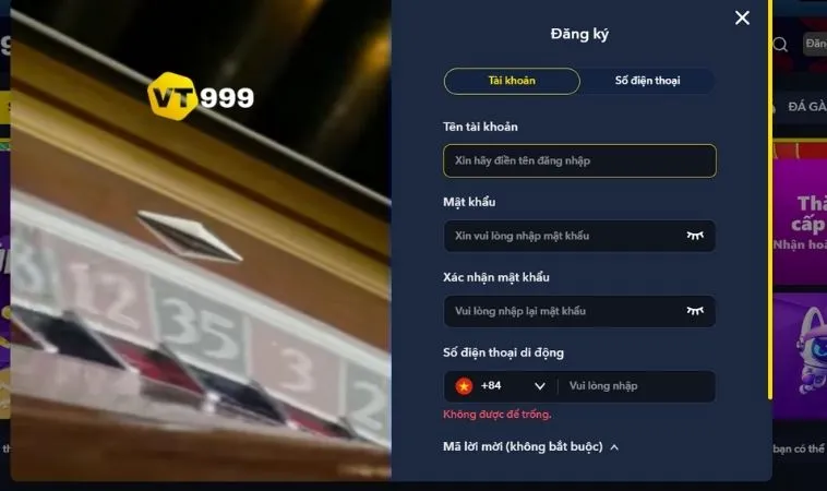 Cách Đăng Ký VT999 Nhanh Chóng Và An Toàn Nhất Hiện Nay 2 Giao diện đăng ký VT999