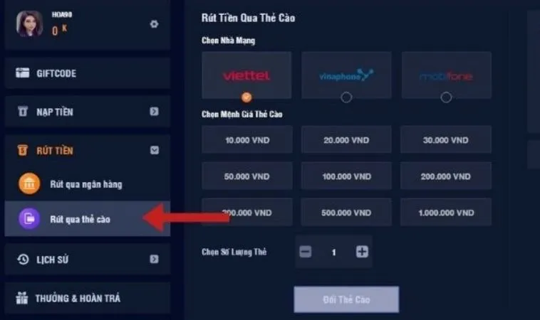 Quy Trình Rút Tiền VT999 Đơn Giản Cho Người Mới Bắt Đầu 2 Giao diện rút tiền VT999